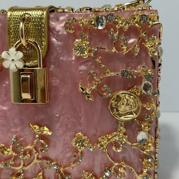 Elegant Pink and Gold Women's Handbag - Picture 2 of 5